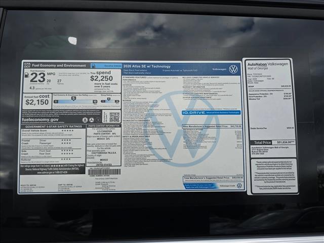 new 2026 Volkswagen Atlas car, priced at $47,138