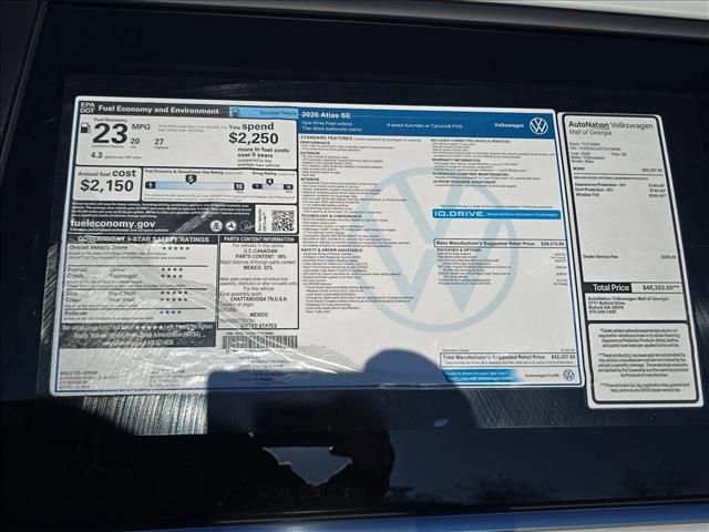 new 2026 Volkswagen Atlas car, priced at $39,383