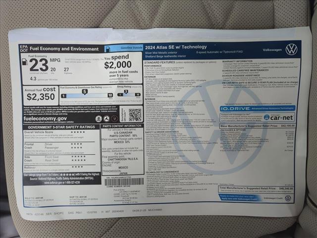 new 2024 Volkswagen Atlas car, priced at $41,978