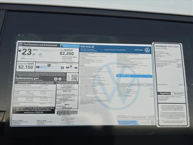 new 2026 Volkswagen Atlas car, priced at $39,383