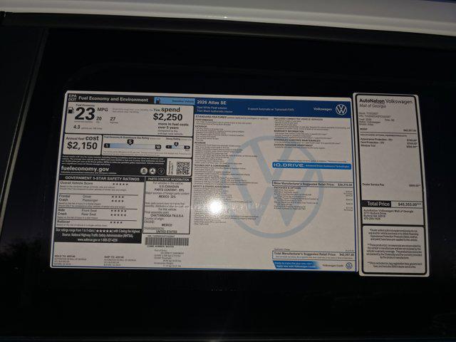 new 2026 Volkswagen Atlas car, priced at $39,383