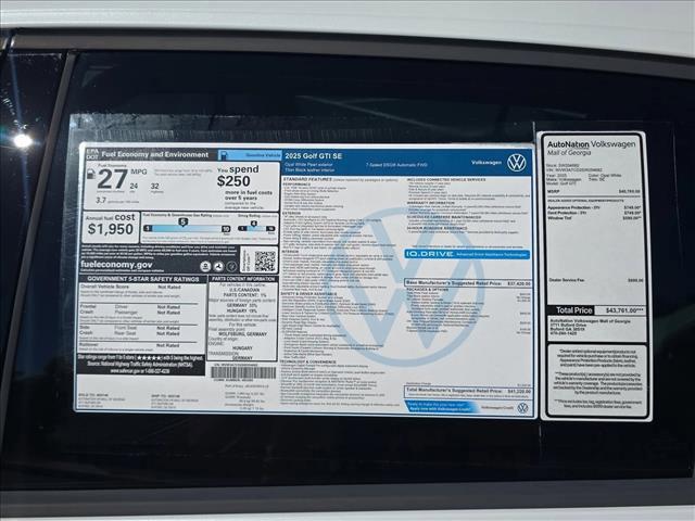 new 2025 Volkswagen Golf GTI car, priced at $39,253