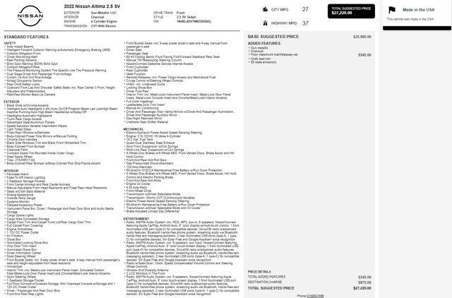 used 2022 Nissan Altima car, priced at $22,499