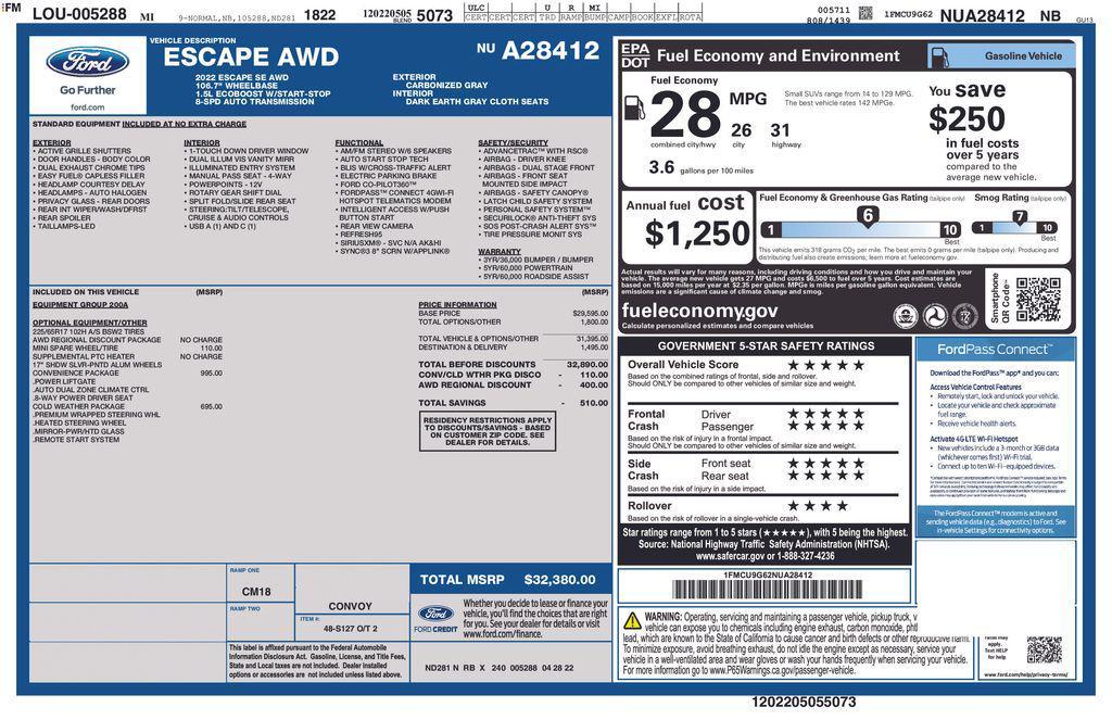 used 2022 Ford Escape car, priced at $22,333