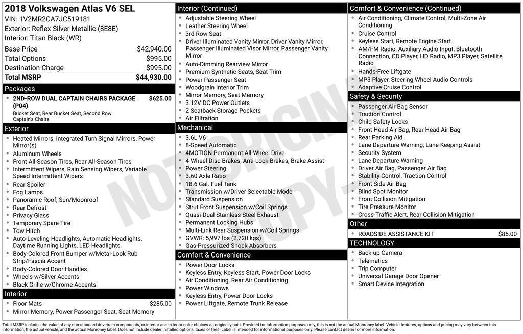 used 2018 Volkswagen Atlas car, priced at $16,911