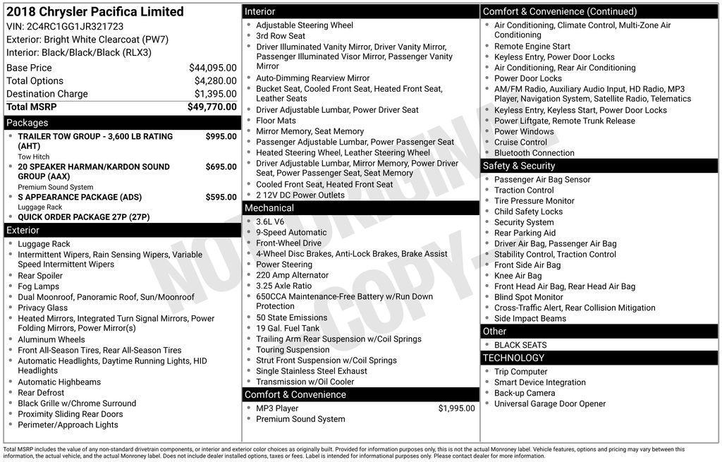 used 2018 Chrysler Pacifica car, priced at $10,911