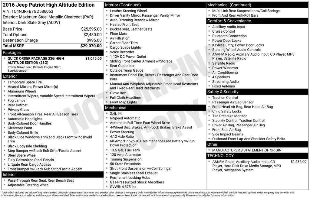 used 2016 Jeep Patriot car, priced at $3,911