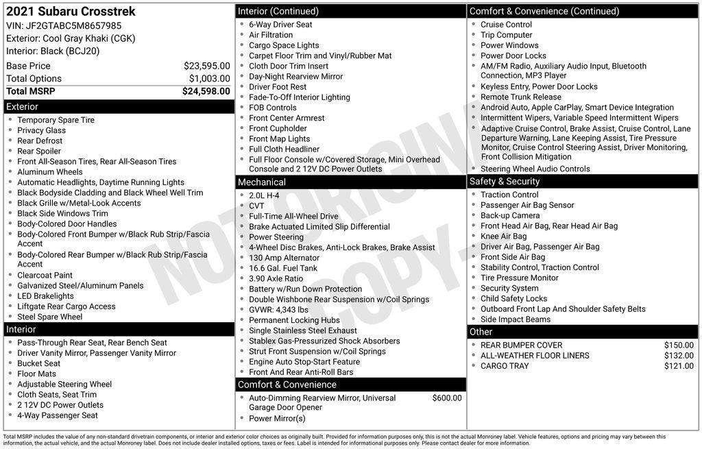used 2021 Subaru Crosstrek car, priced at $13,911