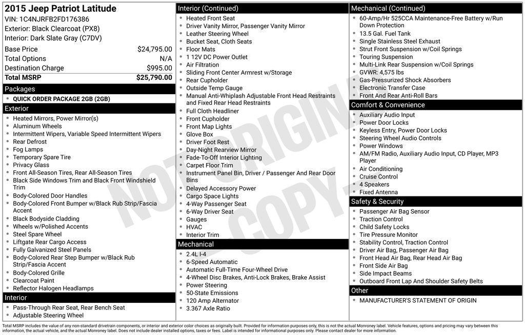 used 2015 Jeep Patriot car, priced at $7,711
