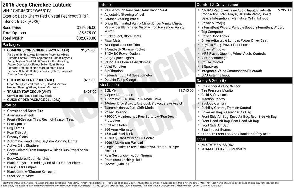used 2015 Jeep Cherokee car, priced at $7,911