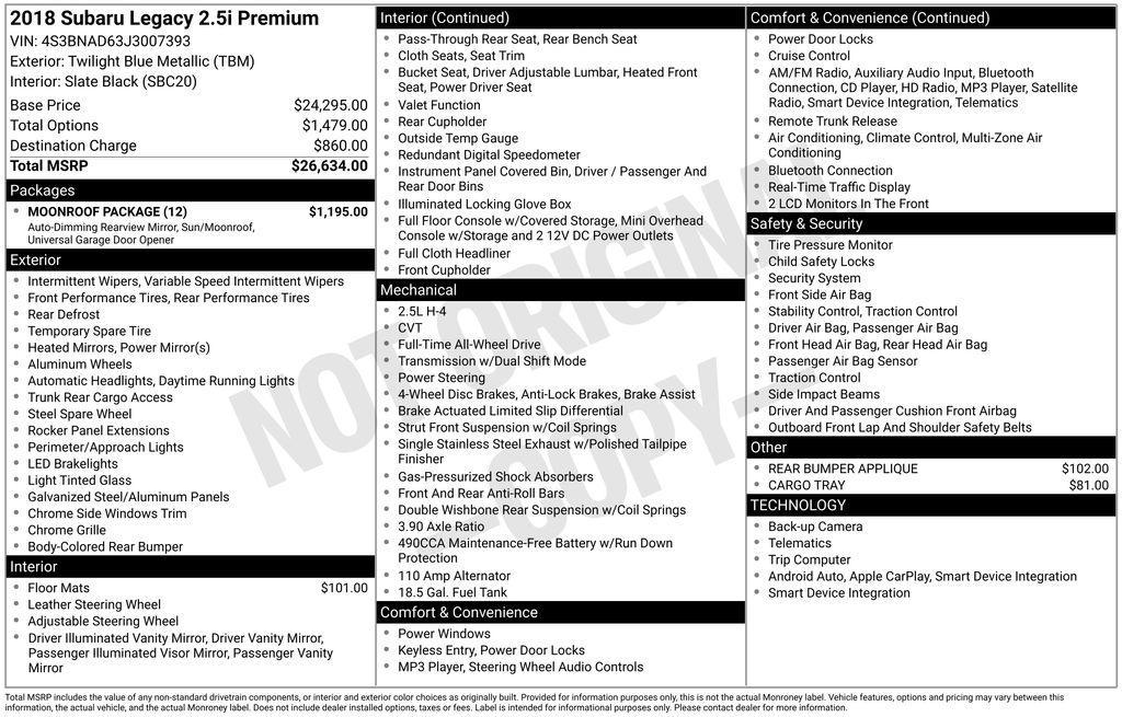 used 2018 Subaru Legacy car, priced at $13,911