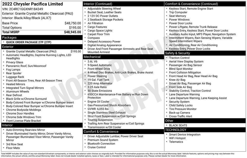 used 2022 Chrysler Pacifica car, priced at $28,911