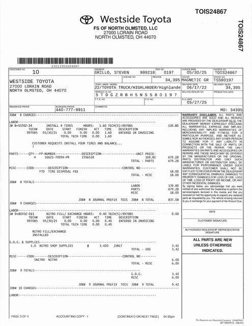 used 2022 Toyota Highlander car, priced at $37,500