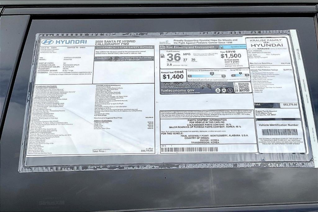 new 2026 Hyundai SANTA FE HEV car, priced at $51,873