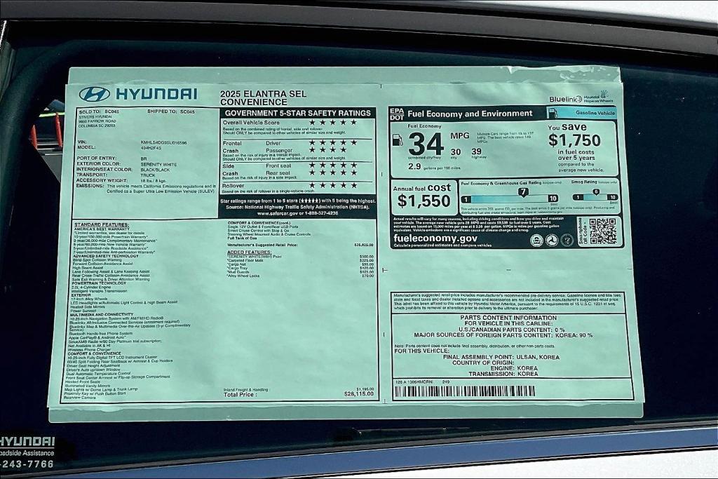 new 2025 Hyundai Elantra car, priced at $26,135