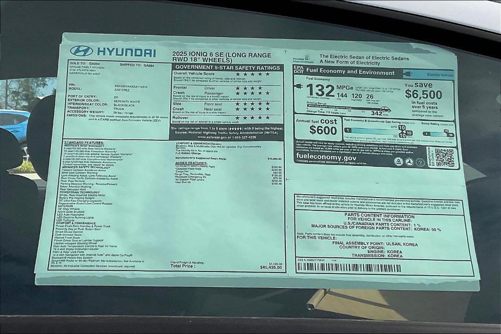 new 2025 Hyundai IONIQ 6 car, priced at $36,526