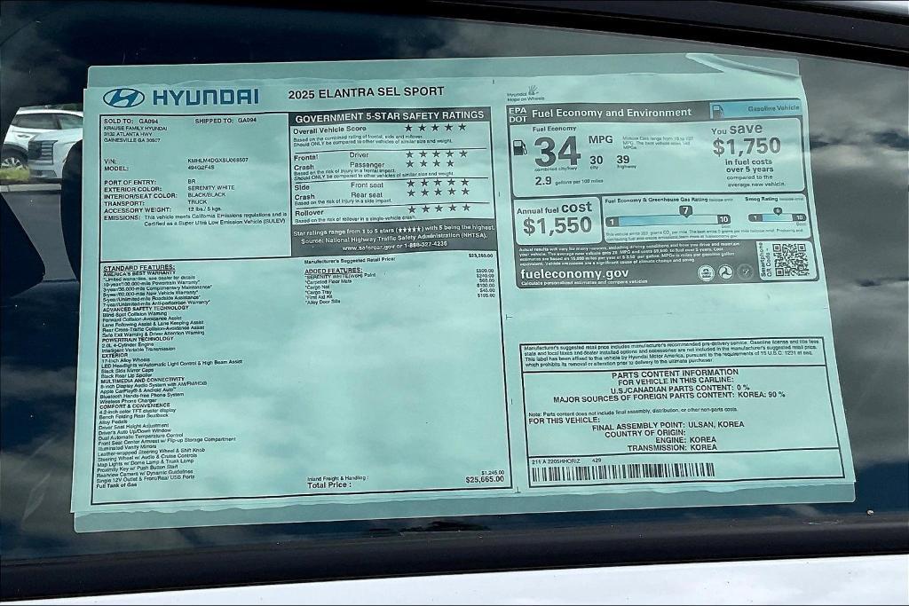 new 2025 Hyundai Elantra car, priced at $25,756