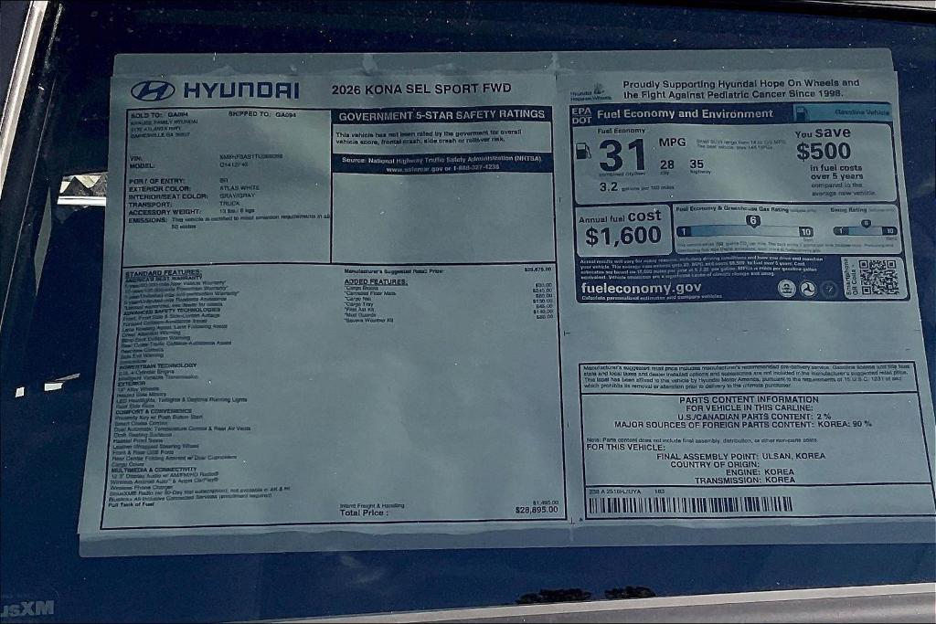 new 2026 Hyundai Kona car, priced at $29,993