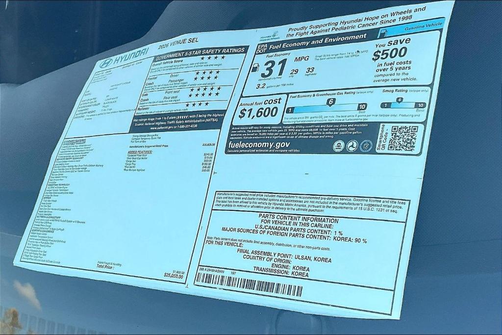 new 2026 Hyundai Venue car, priced at $26,148