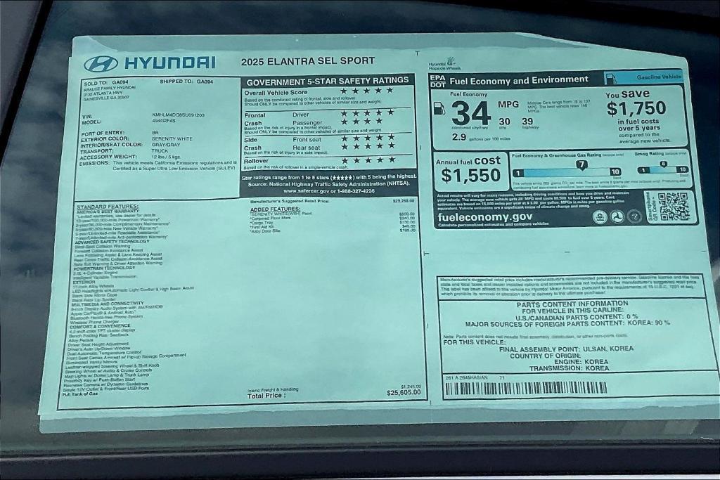 new 2025 Hyundai Elantra car, priced at $25,696