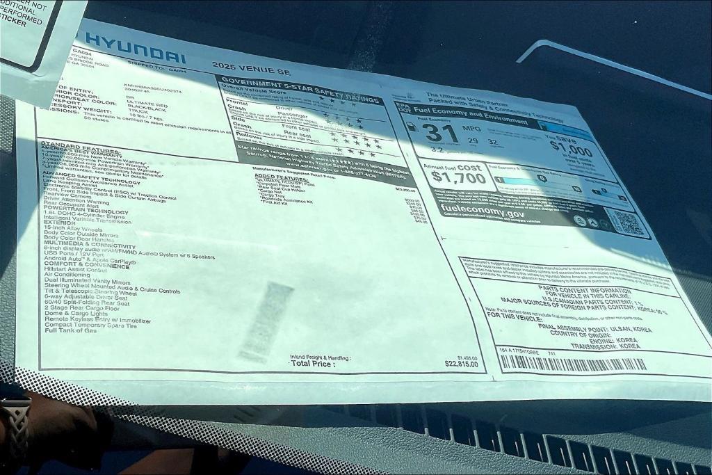 new 2025 Hyundai Venue car, priced at $23,206