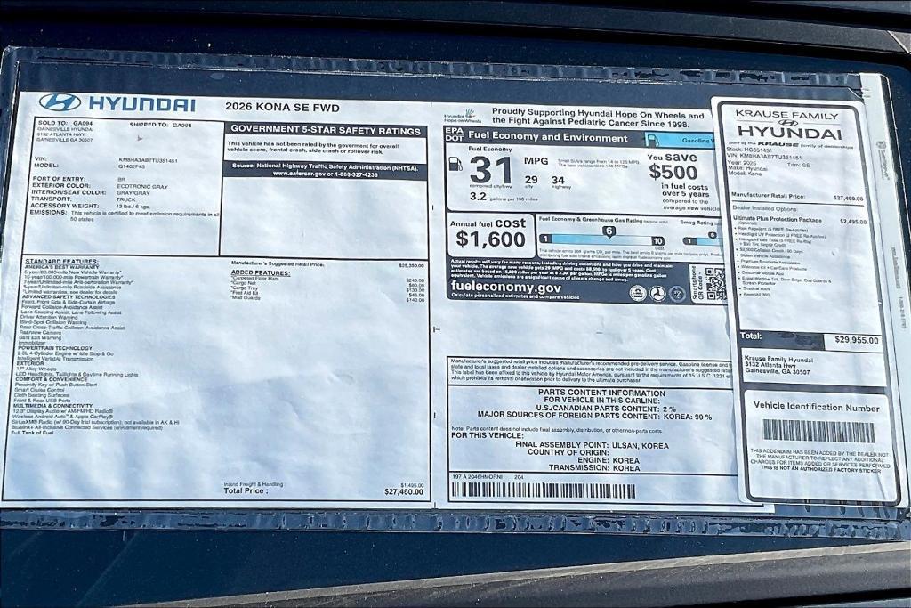 new 2026 Hyundai Kona car, priced at $28,558