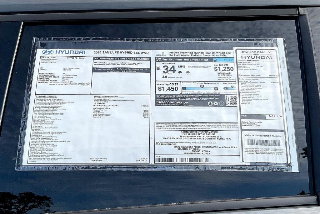 new 2026 Hyundai SANTA FE HEV car, priced at $43,813