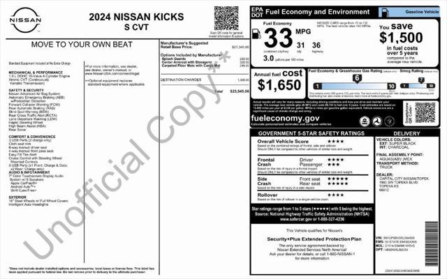 new 2024 Nissan Kicks car, priced at $21,999