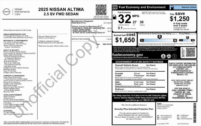 new 2025 Nissan Altima car, priced at $26,840