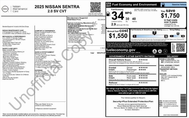 new 2025 Nissan Sentra car, priced at $24,716