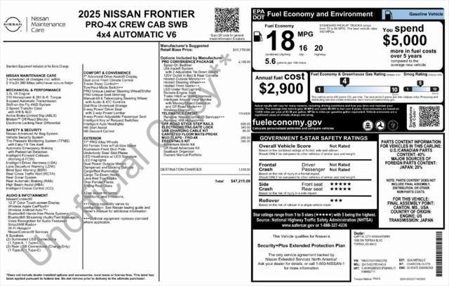 new 2025 Nissan Frontier car, priced at $45,167