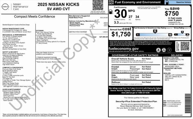 new 2025 Nissan Kicks car, priced at $27,597