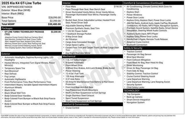 new 2025 Kia K4 car, priced at $29,783