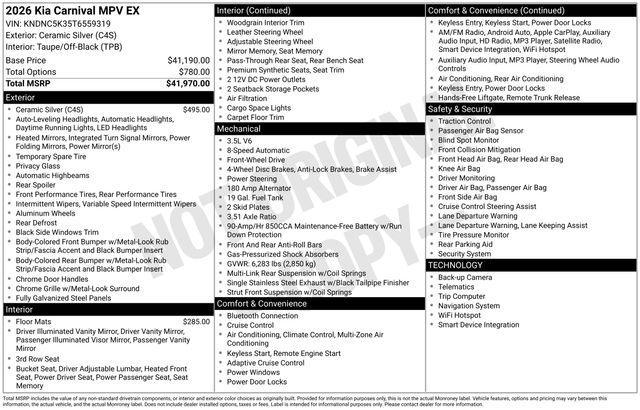 new 2026 Kia Carnival car, priced at $41,680