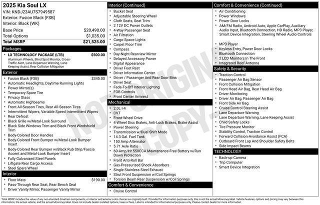new 2025 Kia Soul car, priced at $21,905