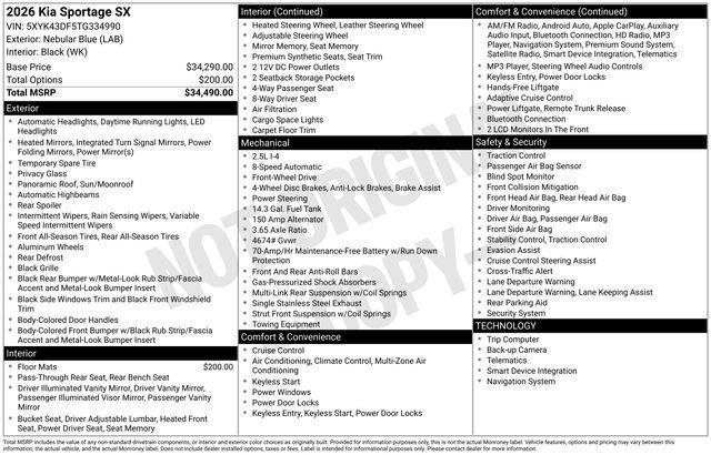 new 2026 Kia Sportage car, priced at $33,461
