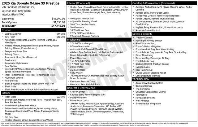 new 2025 Kia Sorento car, priced at $43,245