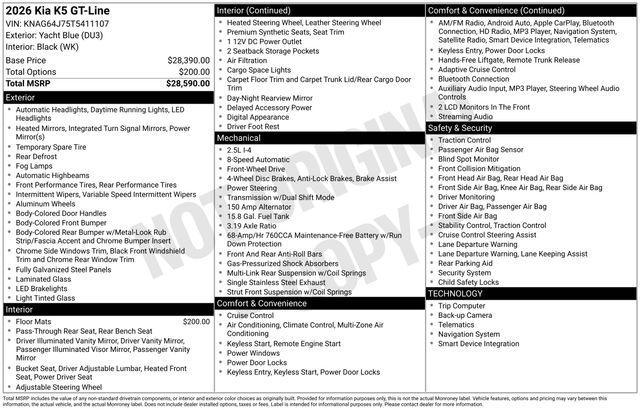 new 2026 Kia K5 car, priced at $28,288