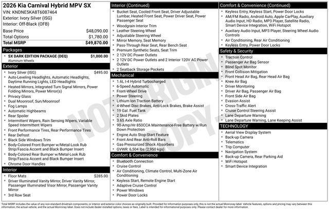 new 2026 Kia Carnival Hybrid car, priced at $48,185