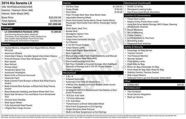 used 2016 Kia Sorento car, priced at $7,995