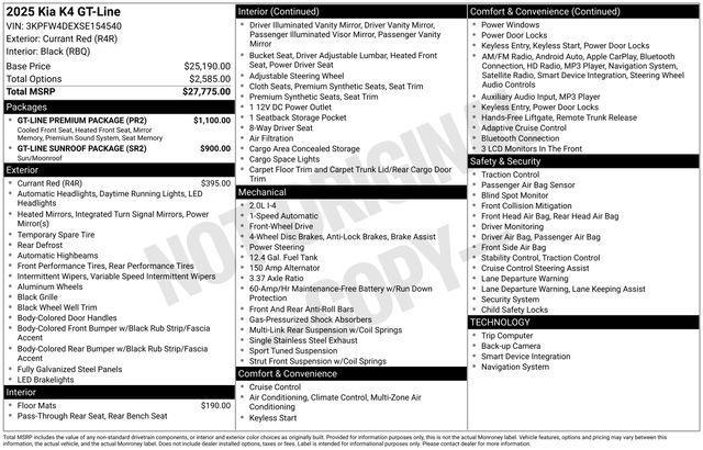 new 2025 Kia K4 car, priced at $27,144