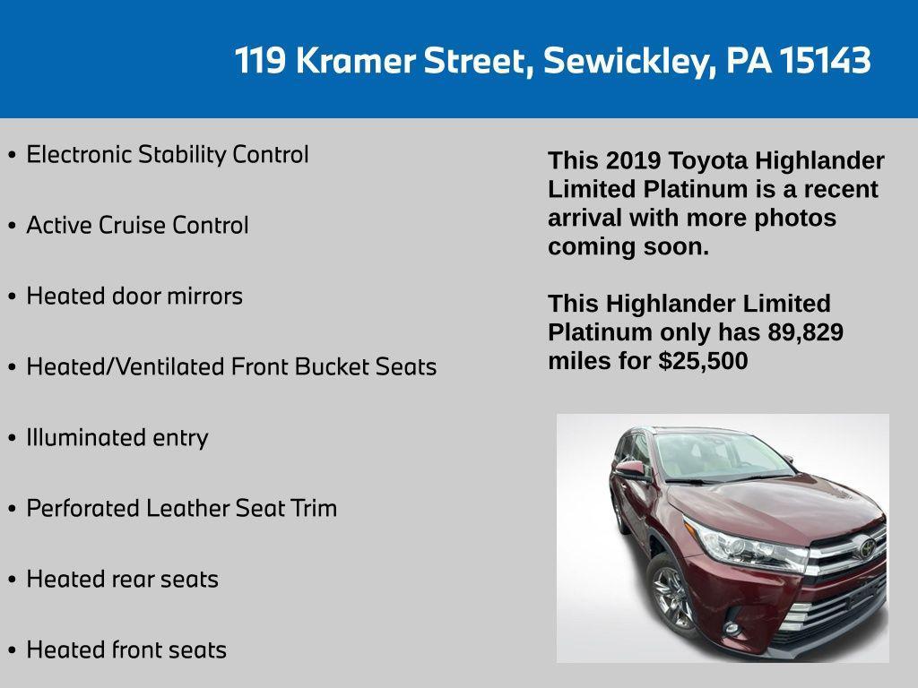 used 2019 Toyota Highlander car, priced at $25,000