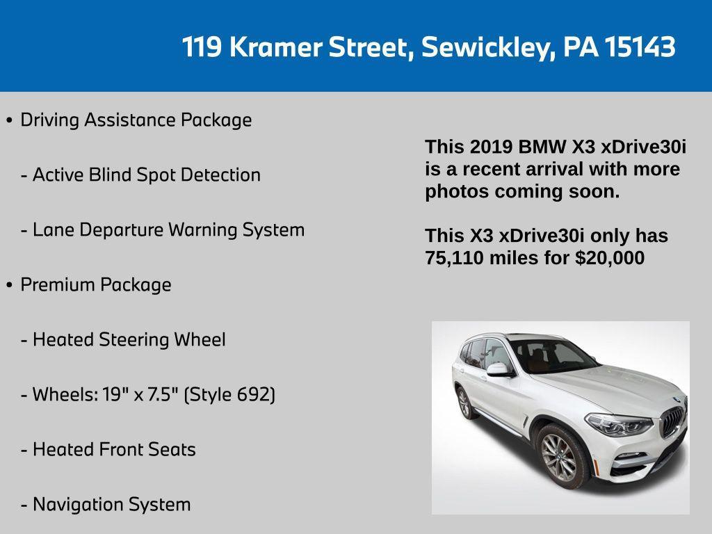 used 2019 BMW X3 car, priced at $20,000