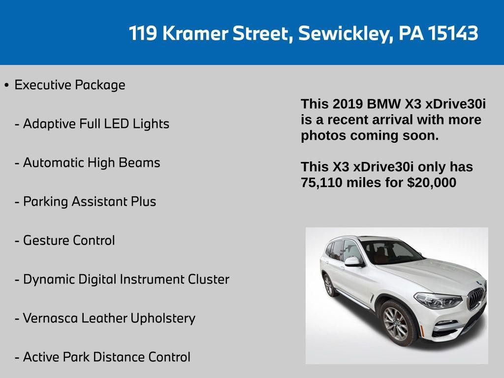 used 2019 BMW X3 car, priced at $20,000