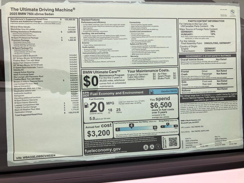 new 2025 BMW 760 car, priced at $133,315