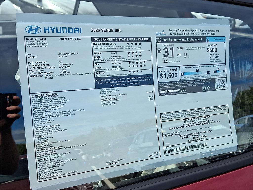 new 2026 Hyundai Venue car, priced at $25,235