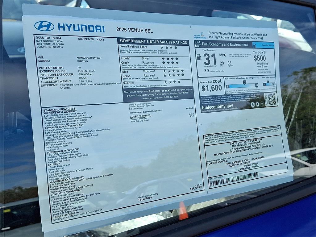 new 2026 Hyundai Venue car, priced at $24,735
