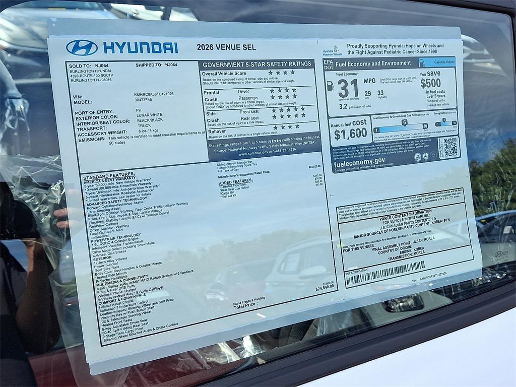 new 2026 Hyundai Venue car, priced at $24,840