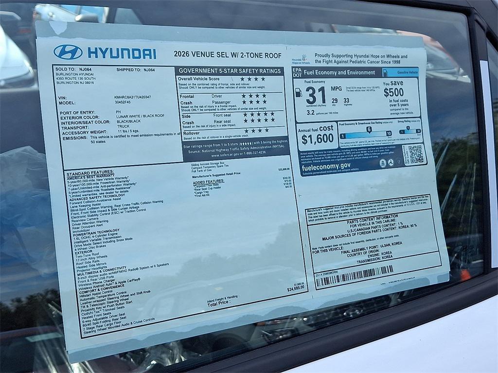 new 2026 Hyundai Venue car, priced at $24,685
