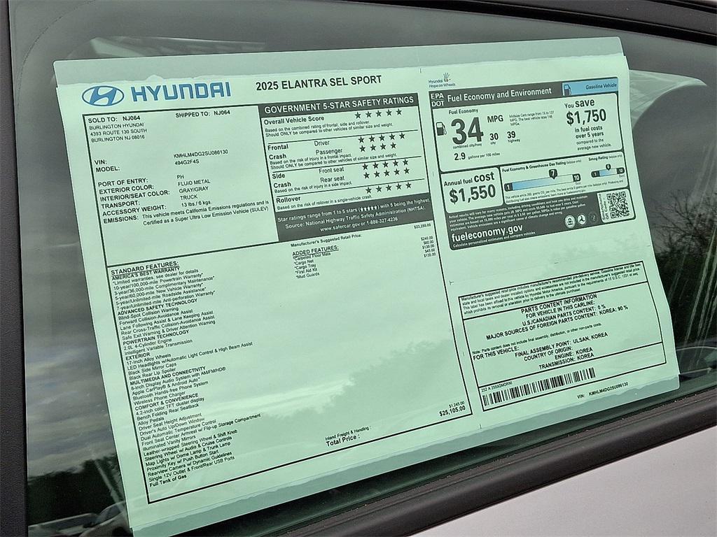new 2025 Hyundai Elantra car, priced at $25,105
